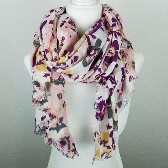 Accessories - Pink Purple Floral Fringe Pashmina Style Scarf